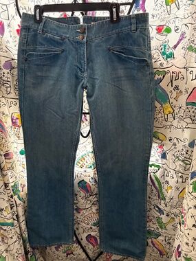 FCUK retro  light wash slight flare denim with a low rise.